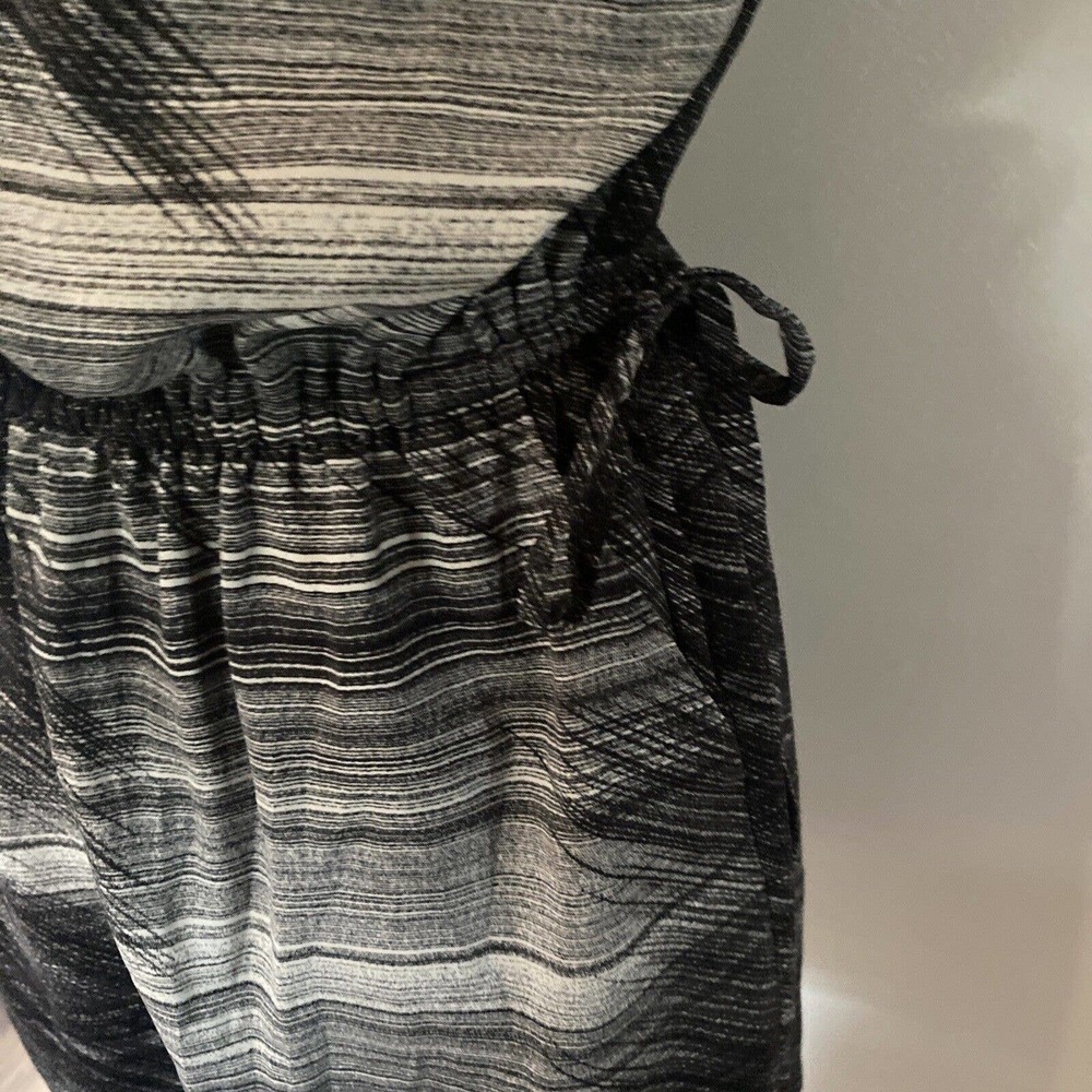 GAP Size 10 One Shoulder Mini Dress Black Gray Pockets Draw String Waist - Picture 2 of 7